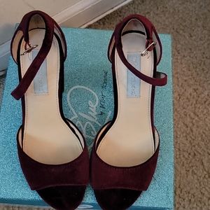 Size 6 Burgundy velour open toe sandals